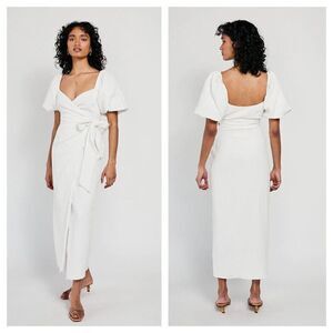 Sabo Cora Textured Cotton Puff Sleeve Midi Wrap Dress in White Size XS NEW